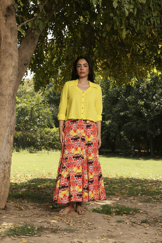 Yellow Jute Shirt & Printed Cotton Skirt