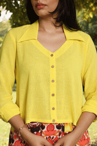 Yellow Jute Shirt & Printed Cotton Skirt