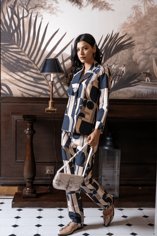 Black & off white  Cotton Jacket & Trousers