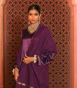 Purple Embroidered Gajji Silk Co-ord Set