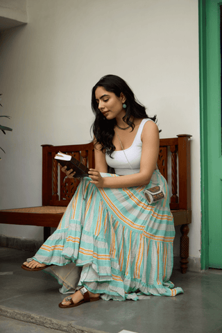 PRINTED STRIPED LAYERED SKIRT