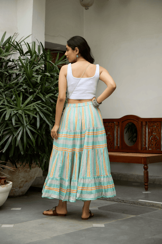 PRINTED STRIPED LAYERED SKIRT