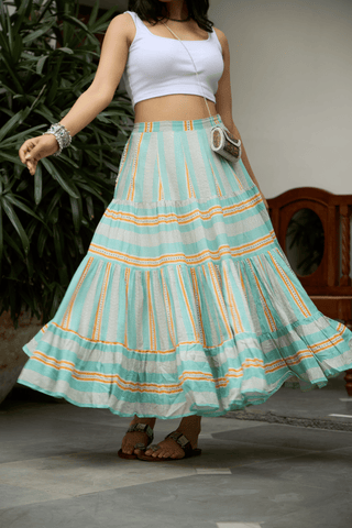 PRINTED STRIPED LAYERED SKIRT