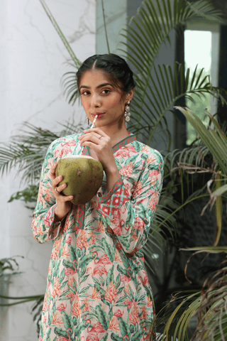 PEACH PRINTED KURTA SET