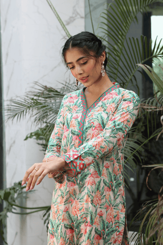 PEACH PRINTED KURTA SET