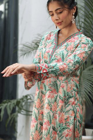 PEACH PRINTED KURTA SET