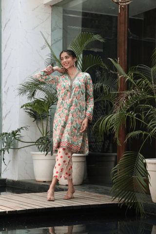 PEACH PRINTED KURTA SET