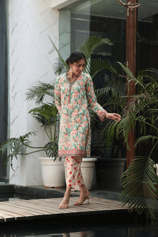 PEACH PRINTED KURTA SET