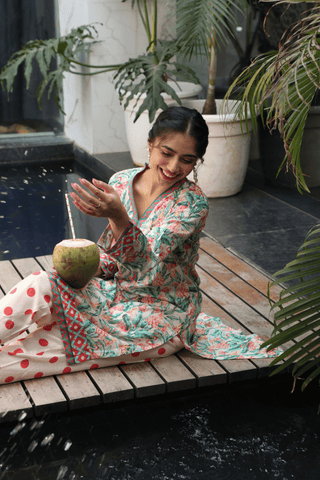 PEACH PRINTED KURTA SET