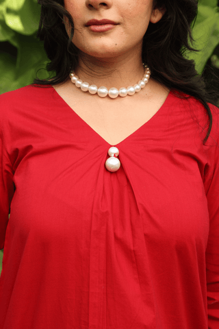 RED LAWN SHORT KURTA AND CHIKANKARI PANTS