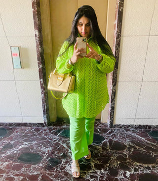 Parrot Green Chickankari co-ord set