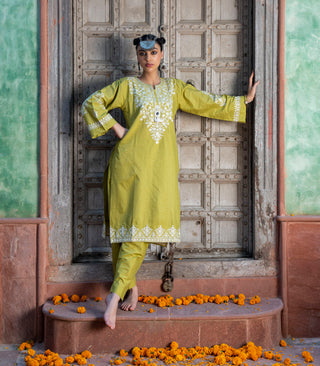 Light Green Lawn Embroiderd co-ord set