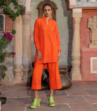 Orange Chickankari co-ord set