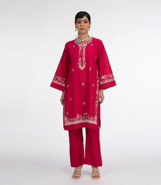 Hot Pink Lawn Embroiderd co-ord set