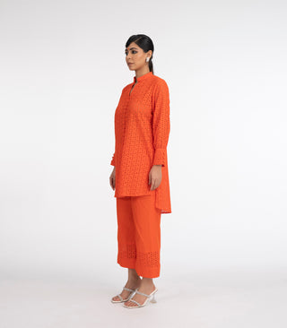 Orange Chikankari co-ord set