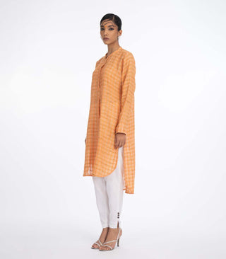 Orange woven kurta set