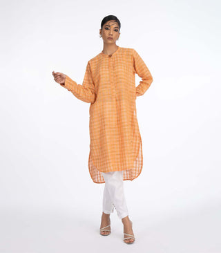 Orange woven kurta set