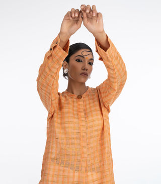 Orange woven kurta set