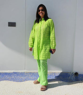 Parrot Green Chickankari co-ord set