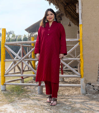 Deep Maroon Cotton Long Kurta