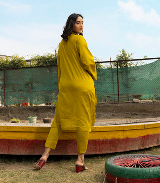 Olive Green Cotton Long Kurta