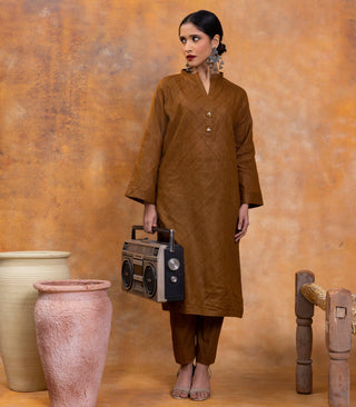 Coffee Brown Cotton Long Kurta