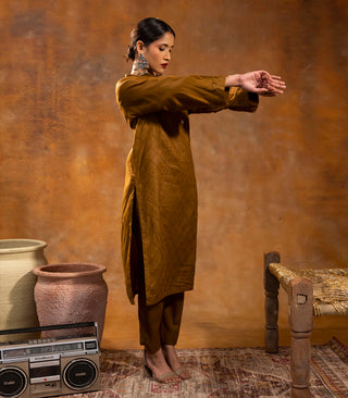 Coffee Brown Cotton Long Kurta